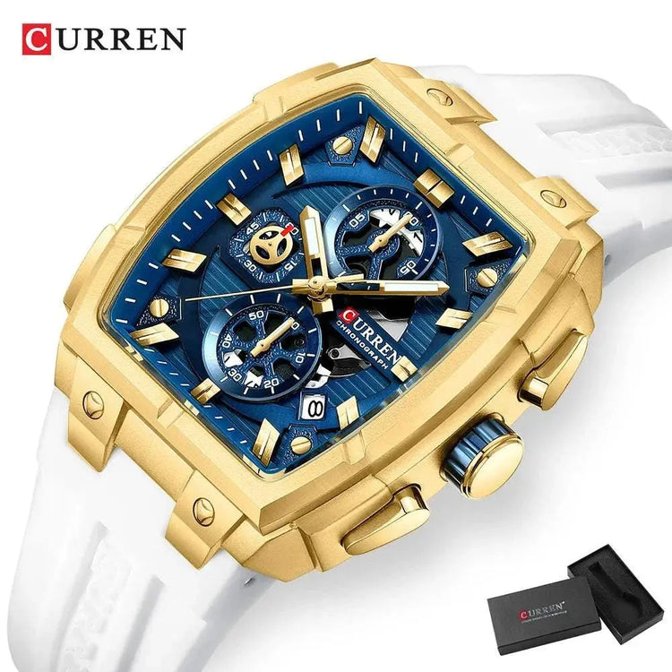CURREN Luxury Vintage Watch for Men Sports Chronograph Quartz Wristwatches with Silicone Strap,Date,Luminous Khamik Shop Online