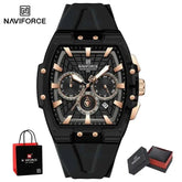 NAVIFORCE Mens Sport Watches 5ATM Waterproof Chronograph Tonneau Silicone Strap Luminous Casual Quartz Male Wristwatch Gifts box Khamik Shop Online