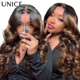 UNICE 7x5 Pre Cut Lace Balayage Brown Body Wave Glueless Wig Pre Plucked Bleached Knots Natural Hairline 100% Human Hair Wigs Khamik Shop Online