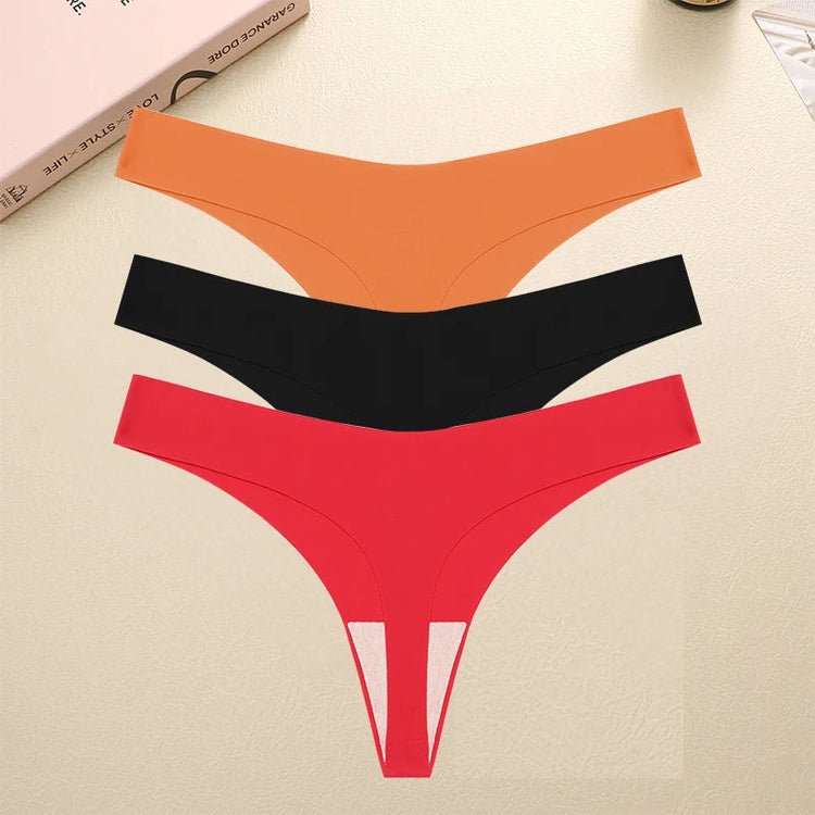 3PCS/SET Sexy G-String Underwear Female T-back Intimates Lingerie Seamless Low Waist Underpants 10 Color Lady Bikini Panty XS-XL Khamik Shop Online