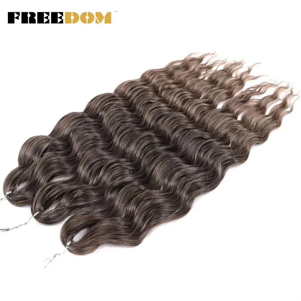 FREEDOM Synthetic Curly Braiding Hair Extensions 24 Inch/60 cm Long Deep Wavy Twist Crochet Braids Hair Ombre Brown Rainbow Hair Khamik Shop Online