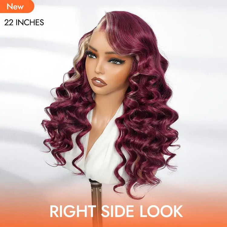 Alipearl Hair Side Part 13x4 Burgundy 99J Wig with Blonde Ombre Human Hair Lace Frontal Wig Ocean Wave Glueless Wig Pluck Khamik Shop Online