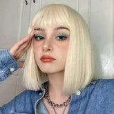 Light blonde fashion synthetic wig Short female Bob hair Female short straight high temperature silk wig head cover Khamik Shop Online