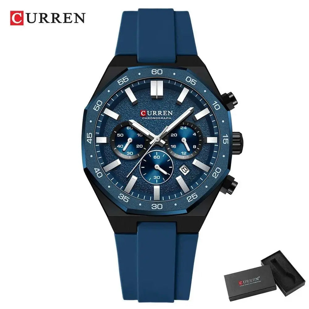 CURREN Fashion Casual Men Sports Watch Chronograph Silicone Belt Auto Date Dial Quartz Wristwatch Male Reloj Relogio Masculino Khamik Shop Online