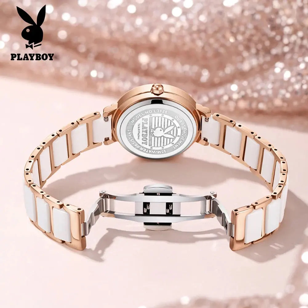 PLAYBOY 3128 Brand original authentic watch for woman Gift Box Ceramic strap quartz women&