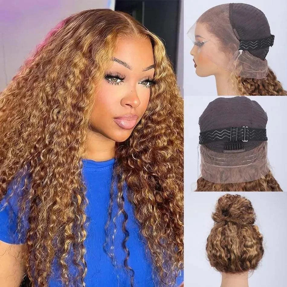 Perruque lace front ondulée deep wave en cheveux humains ombrés avec sangle cachée et densité 260
