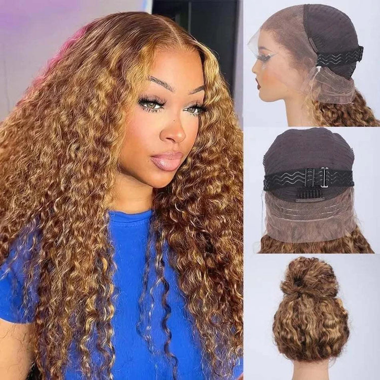 Perruque lace front ondulée deep wave en cheveux humains ombrés avec sangle cachée et densité 260