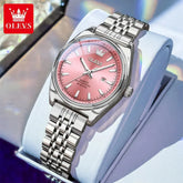 OLEVS New 3703 Watches Woman Elegant Quartz Watch Waterproof Luminous Stainless Steel Date Watches Woman Bracelet Gifts Box Khamik Shop Online