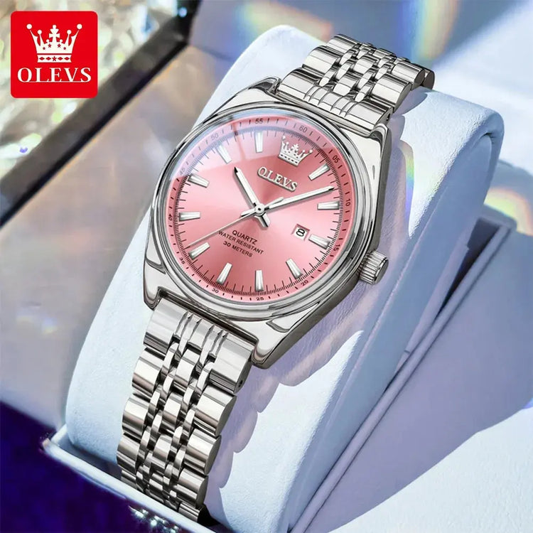 OLEVS New 3703 Watches Woman Elegant Quartz Watch Waterproof Luminous Stainless Steel Date Watches Woman Bracelet Gifts Box Khamik Shop Online
