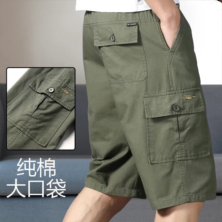 Mens Cargo Shorts Knee Pants Zipper Pocket Summer Cotton Shorts Climbing Jogger Elastic Waist Sports Wear Khamik Shop Online