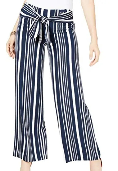 INC Striped Tie-Waist Wide-Leg Pants Amber Chrysippus