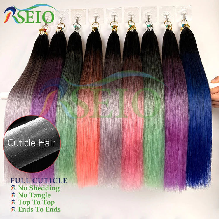 RESIO  Feather Hair Extensions Straight 100% Real Human Microring Hair Extensions Color Purple Blue Pink Gray 18-20inch Khamik Shop Online