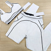 Yoga Suit Women Sport Set Pilates Clothing High Waisted Elasticized Leggings Hip Lifting Pants Gather Top Vest Strip Workout Set Khamik Shop Online
