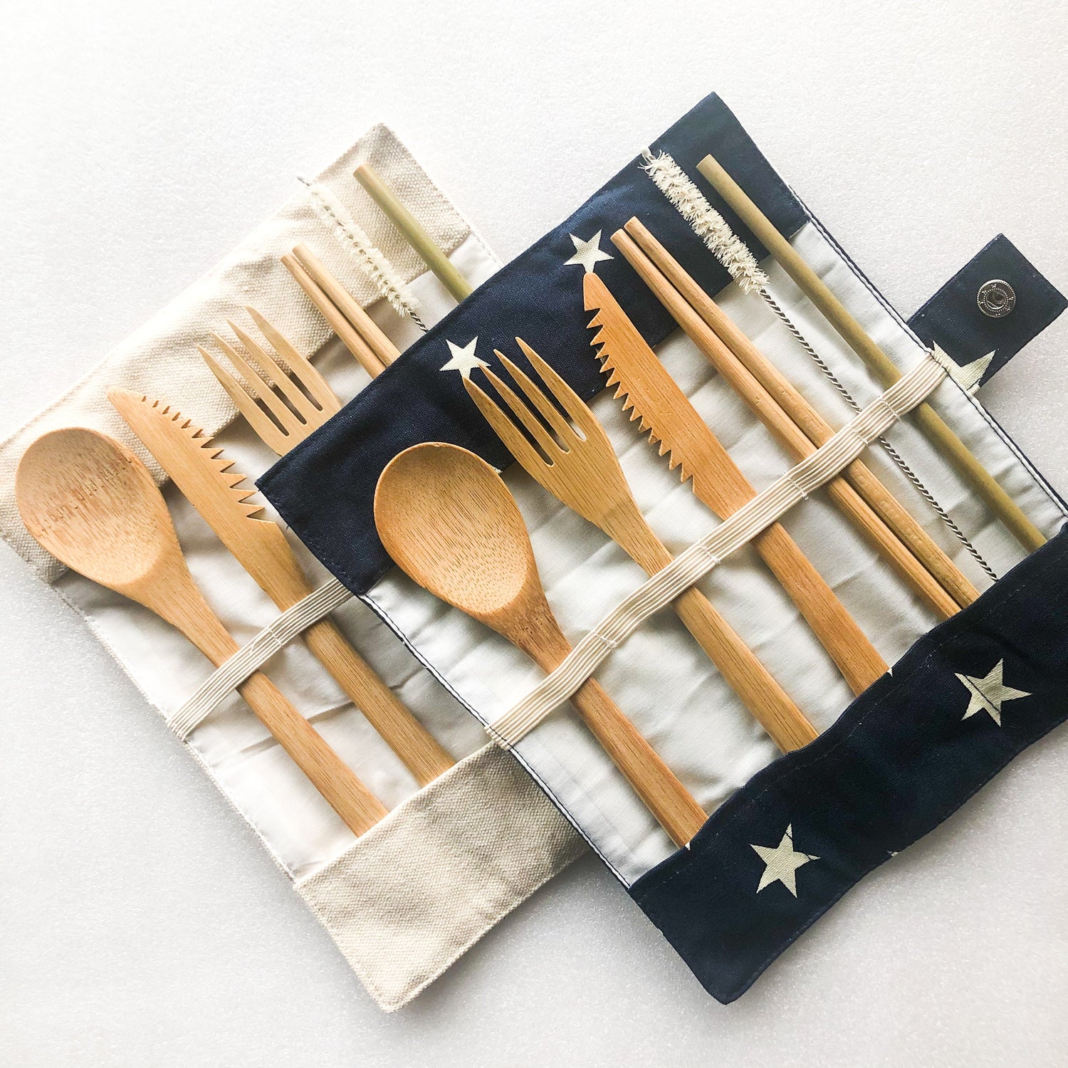 Bamboo Cutlery Set | Zero Waste Reusable | Washable Organic Cotton Ruby Caeneus