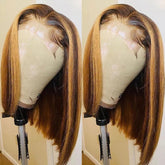 Highlight Dark Brown Blonde Straight Bob Wig 200 Density Virgin Human Hair 13x4 Lace Front Wigs HD Lace Wigs For Black Women Khamik Shop Online