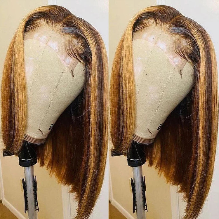 Highlight Dark Brown Blonde Straight Bob Wig 200 Density Virgin Human Hair 13x4 Lace Front Wigs HD Lace Wigs For Black Women Khamik Shop Online