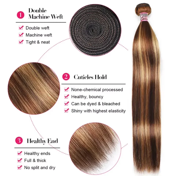 Human Hair Weaves Highlight Straight 1/3 Bundles P4/27 Honey Blonde Brown For Women Brazilian Straight Bundles Human Hair Virgin Khamik Shop Online