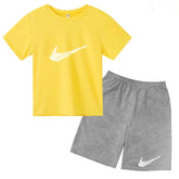 Summer Brand White T-shirt+Shorts Two-piece Set Kids New Clothing Fashion Letter Boy Girl3-13Yrs Sports Short-sleeved Casual Set Khamik Shop Online