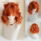 Short Wavy Orange Wig with Bangs 12inch Curly Hair Lolita High Quality Synthetic Wigs for Women Daily Cosplay Wig Heat Resistant Khamik Shop Online