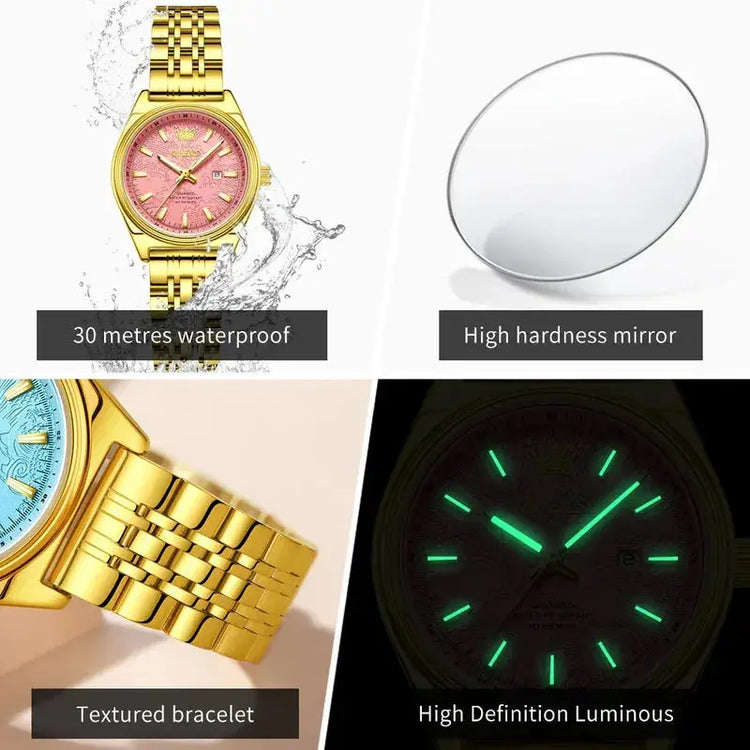 OLEVS New 3703 Watches Woman Elegant Quartz Watch Waterproof Luminous Stainless Steel Date Watches Woman Bracelet Gifts Box Khamik Shop Online