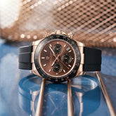 PAGANI DESIGN Men Quartz Chronograph Watch RoseGold Case Black Ceramic Bezel Brown Dial Rubber Strap Waterproof Sports watch+box Khamik Shop Online