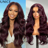 UNice 7x5 & 13x4 Lace Purple Black Cherry Loose Wave Wig With Face-Framing Layers Pull & Go Drawstring Glueless Human Hair Wig Khamik Shop Online