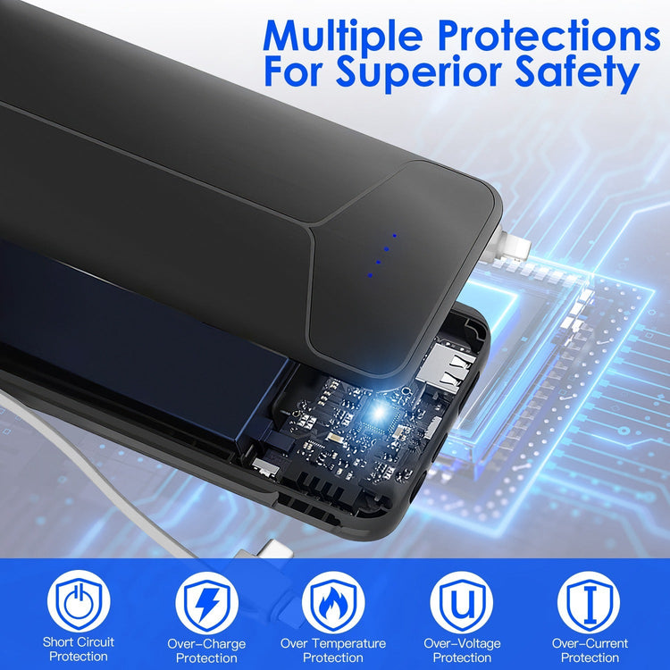 10000mAh Power Bank Portable Charger With US Plug 2 Built-in Cables Pear Daisy