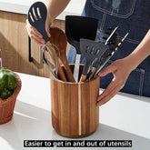 Acacia Wood Utensil Holder for Kitchen Counter, 360° Rotating 7.2" Wooden Cooking Utensil Crock for Countertop Farmhouse Kitchen Khamik Shop Online
