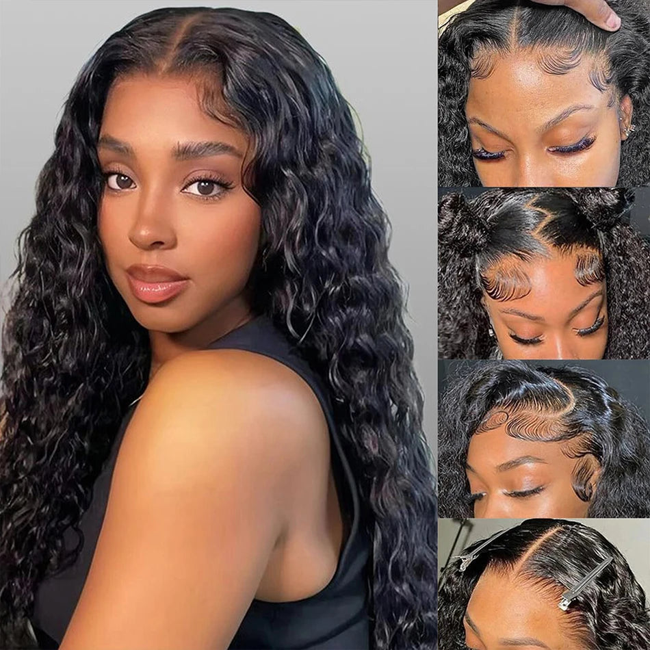 100% Human Hair Water Wave 13X6 Lace Front Wigs Pre Plucked 200 Density Deep Part Curly Wig For Woman 5X5 Wavy HD Closure Wig 32 Khamik Shop Online