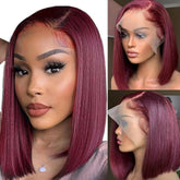 13x4 HD Lace Front Wigs 200 Density Preplucked Prebleached 99J Burgundy Colored 8-14 InchStraight Short Bob Human Hair Wigs Khamik Shop Online