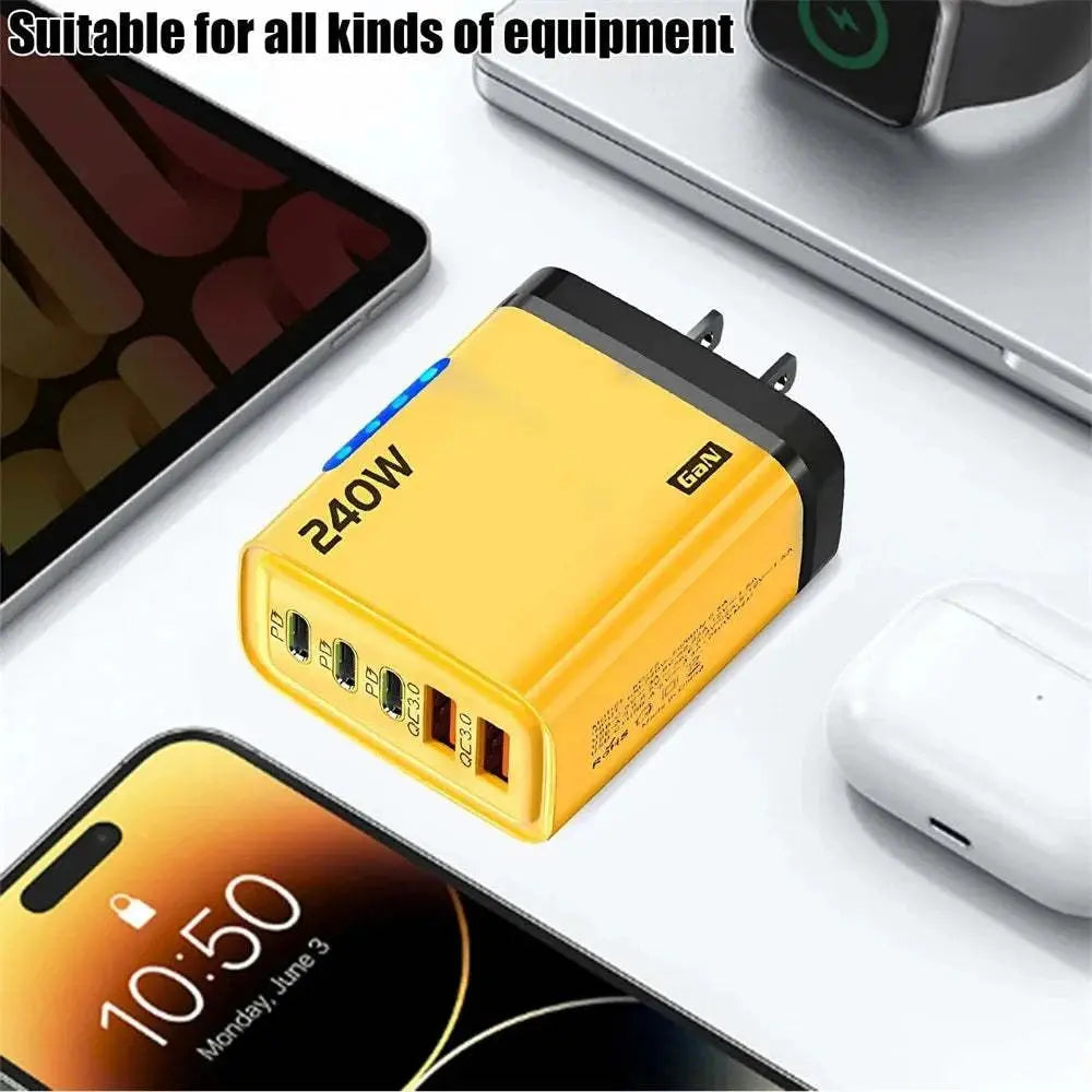 240W GaN USB C Charger 5 in 1 Fast Charging Phone Charger Power Adapter For iPhone Samsung Xiaomi Type C EU/US Plug Wall Charger Khamik Shop Online
