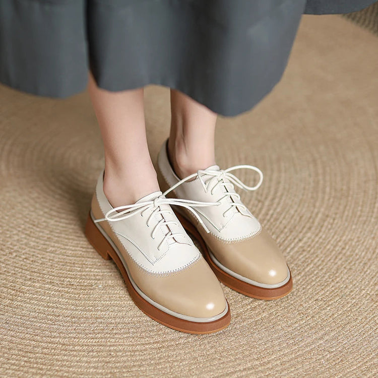 2026 Lace Up Single Women Fashion Platform Shoes Mixed Color Spring Autumn Casual Shoes Women Genuine Leather Pumps Women Shoes Khamik Shop Online