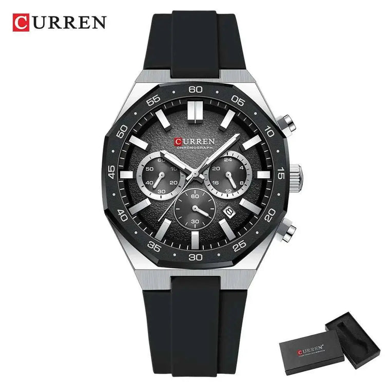 CURREN Fashion Casual Men Sports Watch Chronograph Silicone Belt Auto Date Dial Quartz Wristwatch Male Reloj Relogio Masculino Khamik Shop Online