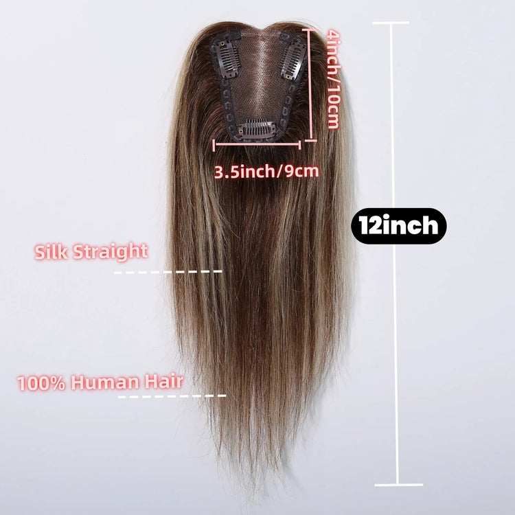 Brown Mixed Blonde Human Hair Toppers Middle Part 100% Remy Human Hair Straight Lace Base Clip in Hairpieces for Women Loss Hair Khamik Shop Online