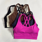 Solid Color Soft Cross Back Women Fitness Bra Tights Yoga Vest High Strength Shockproof Gym Sports Top Push Up With Chest Pad Khamik Shop Online