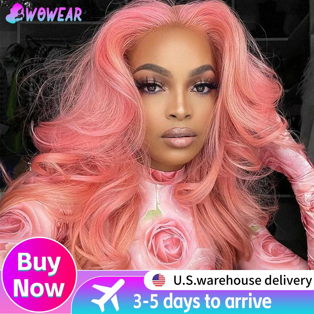 13x4 Body Wave Light Pink Lace Front Wig Brazilian Human Hair Wigs Colored Wig 13x6 Transparent HD Lace Frontal Wigs For Women Khamik Shop Online