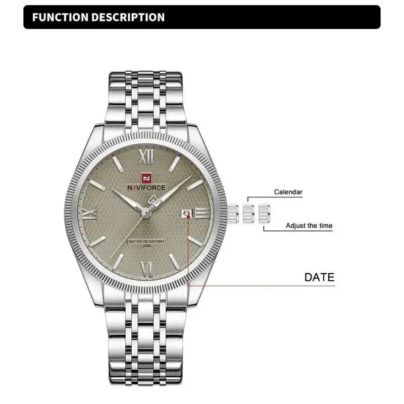 NAVIFORCE Men Elegant Business Stainless Steel Watch 30M Waterproof Luminous Hands Japan Movement Wristwatch Gifts box Khamik Shop Online