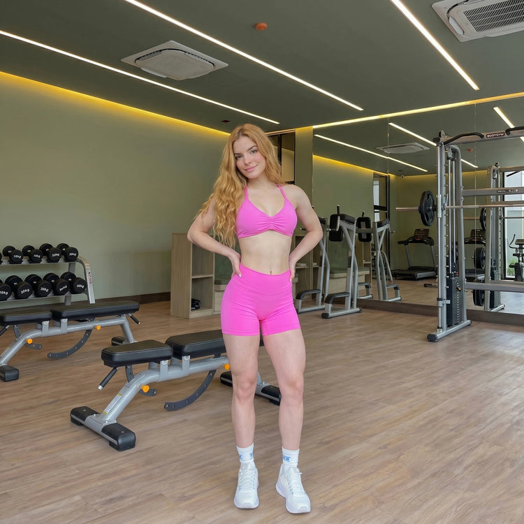 AURA SHARK Strappy Bra Gym Set Women High Support Thin Strap Seamless Halter Sports Scrunch Workout Yoga Set 2 Piece Khamik Shop Online
