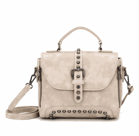 Sac bandoulière vintage en cuir avec rivets et poche à rabat pour femme