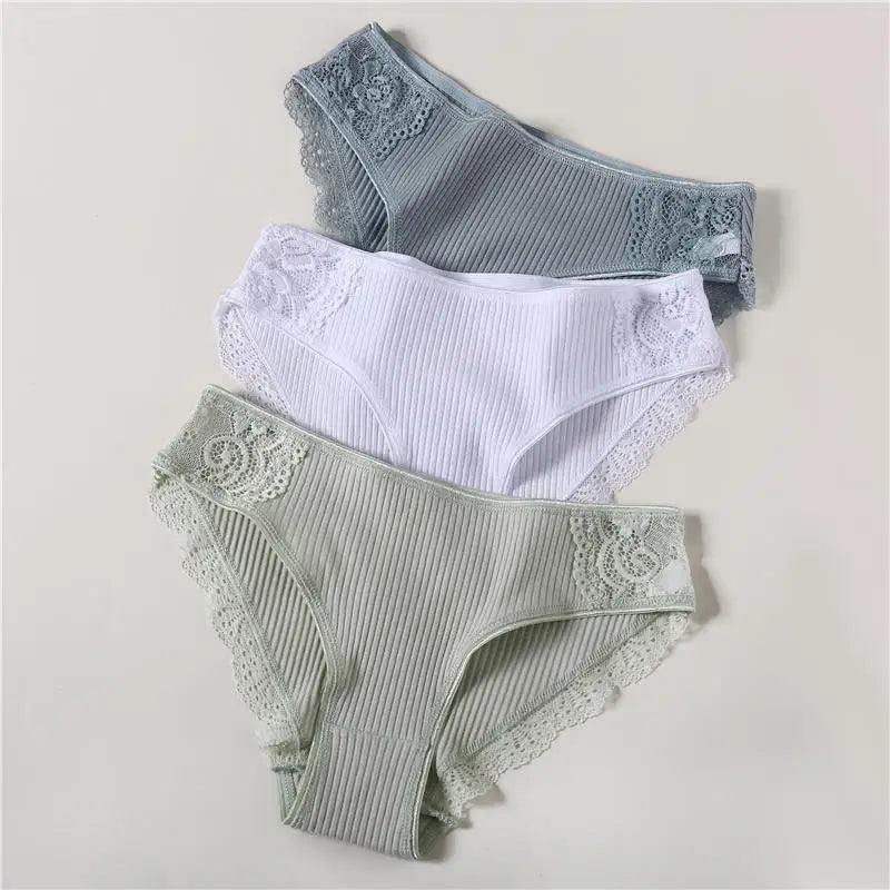 3PCS/Set 6 Color Women Panties Cotton Lace Briefs Solid Color for Female Striped Sexy Cotton Underwear Lingerie Low Waist Flower Khamik Shop Online