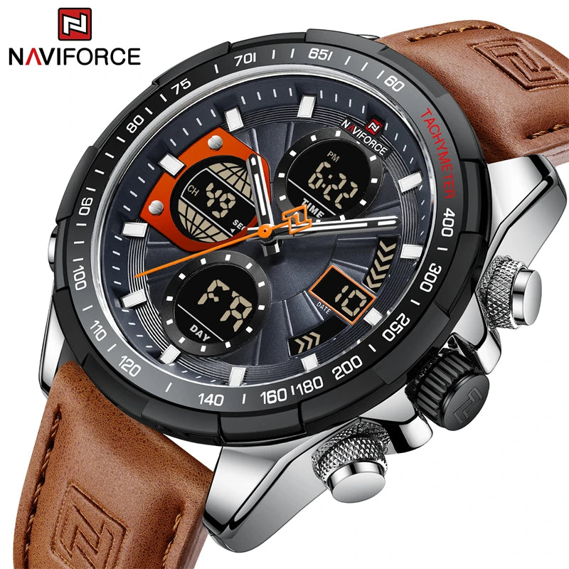 2022  Sport Watches for Men Strong Luminous Dual Display Waterproof Quartz Genuine Leather Wristwatch Relogio Masculino