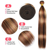 Highlight  P4/27 Straight Bundles Human Hair For Women Brown Blonde Hair Bundles Deal Colored Human Hair Weave Bundles Extension Khamik Shop Online