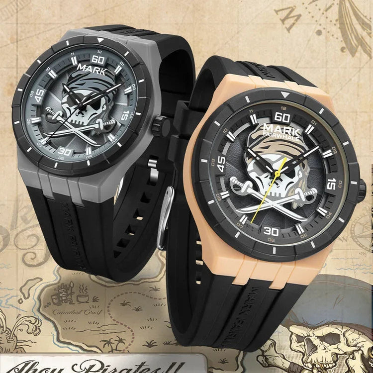 MARK FAIRWHALE Watches for Men 5040 Resin Case Trend Rotating Pirate Dial Silicone Strap Waterproof Quartz Wristwatches Gift Box Khamik Shop Online