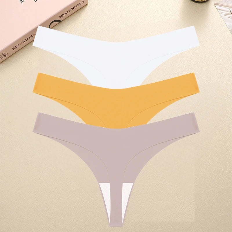 3PCS/SET Sexy G-String Underwear Female T-back Intimates Lingerie Seamless Low Waist Underpants 10 Color Lady Bikini Panty XS-XL Khamik Shop Online