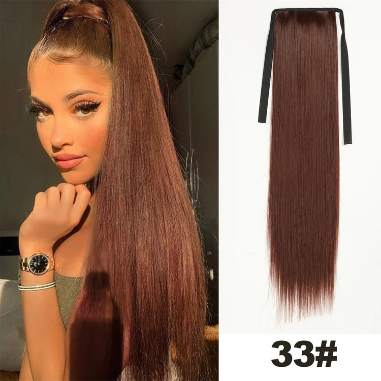 Straight Long Ponytail Extensions 22inch Natural Black Wrap Around Synthetic Hair Piece Pony Tail Hair Hairpieces for Women Girl Khamik Shop Online