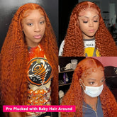 30Inch Orange Ginger Water Wave Lace Front Wigs 13x4 13x6 