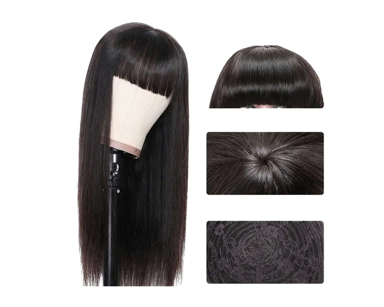 Straight Human Hair Wigs With Bangs Full Machine Made Brazilian Human Cerise Alfie