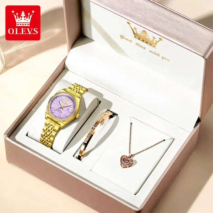 OLEVS New 3703 Watches Woman Elegant Quartz Watch Waterproof Luminous Stainless Steel Date Watches Woman Bracelet Gifts Box Khamik Shop Online