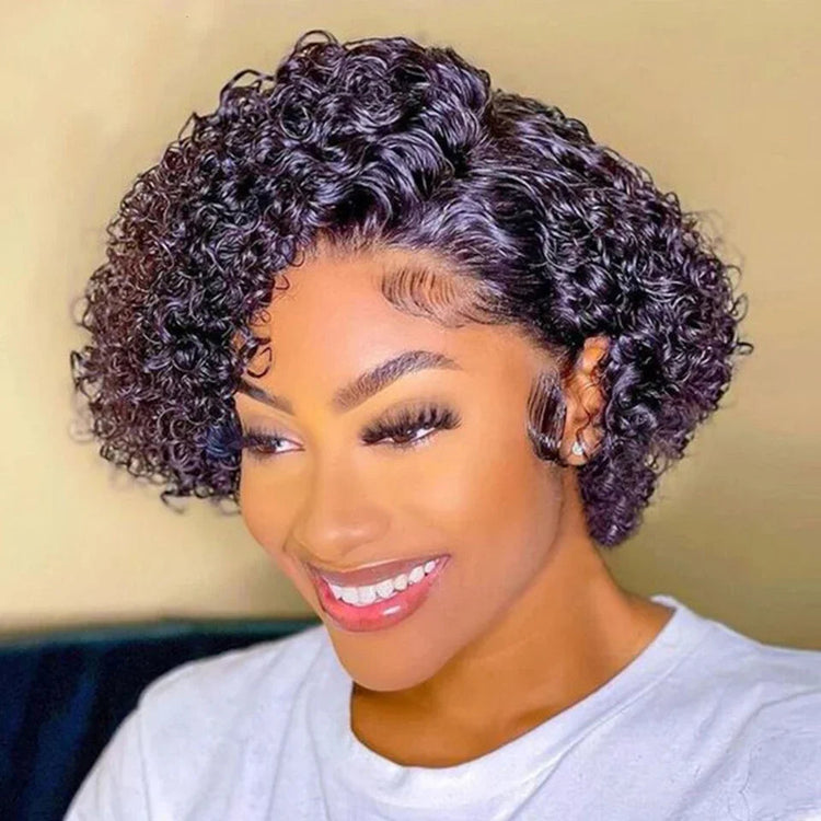 13x4 Lace Wig Side Part Pixie Cut Wigs 100% Virgin Hair Side Part Brazilian Water Wave bob Wig Transparent Lace For Black Women Khamik Shop Online