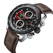 2022  Sport Watches for Men Strong Luminous Dual Display Waterproof Quartz Genuine Leather Wristwatch Relogio Masculino
